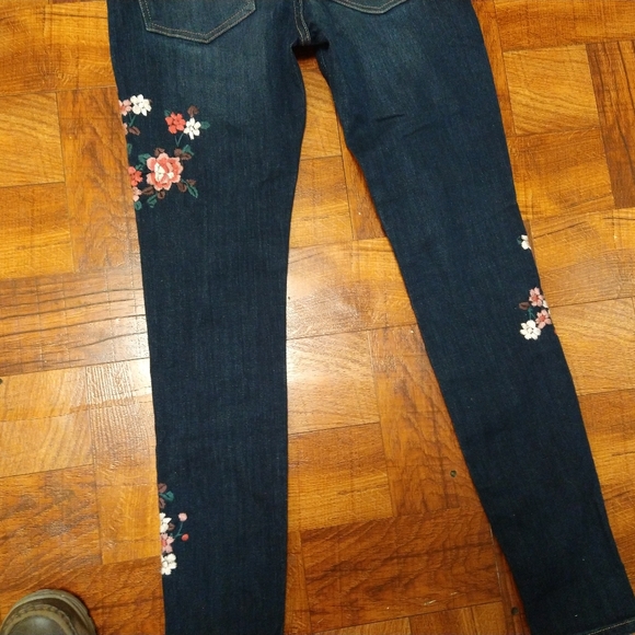 Express Floral Embroidered Distressed Blue Jeans Jeggings Mid Rise Women's 0R - Picture 6 of 8
